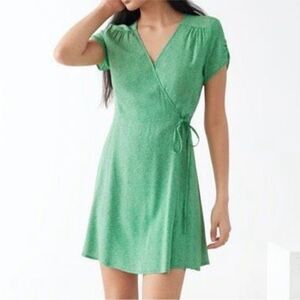 & OTHER STORIES | Mini Leafy Green & White Wrap Dress Women’s Size 10